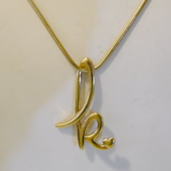 Colleen Lopez Fancy Cursive Script Initial "K" Pendant w/Chain 18" - Picture 3 of 9